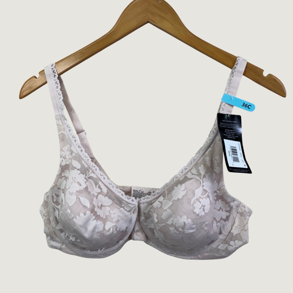 Bali Smoothing Lace Underwire Bra 36C Pink Floral Romantic Feminine New‎